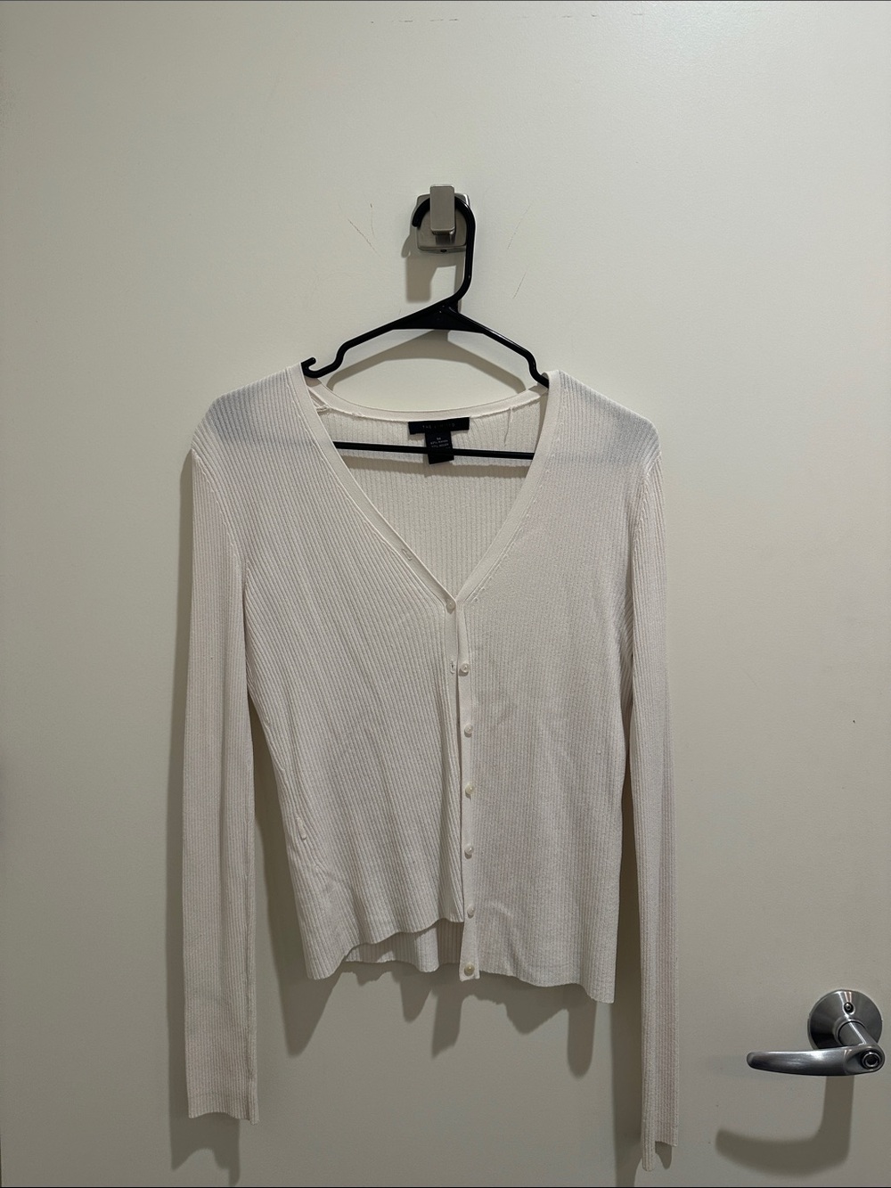 The Limited Cream Ribbed Button-Front V-Neck Top